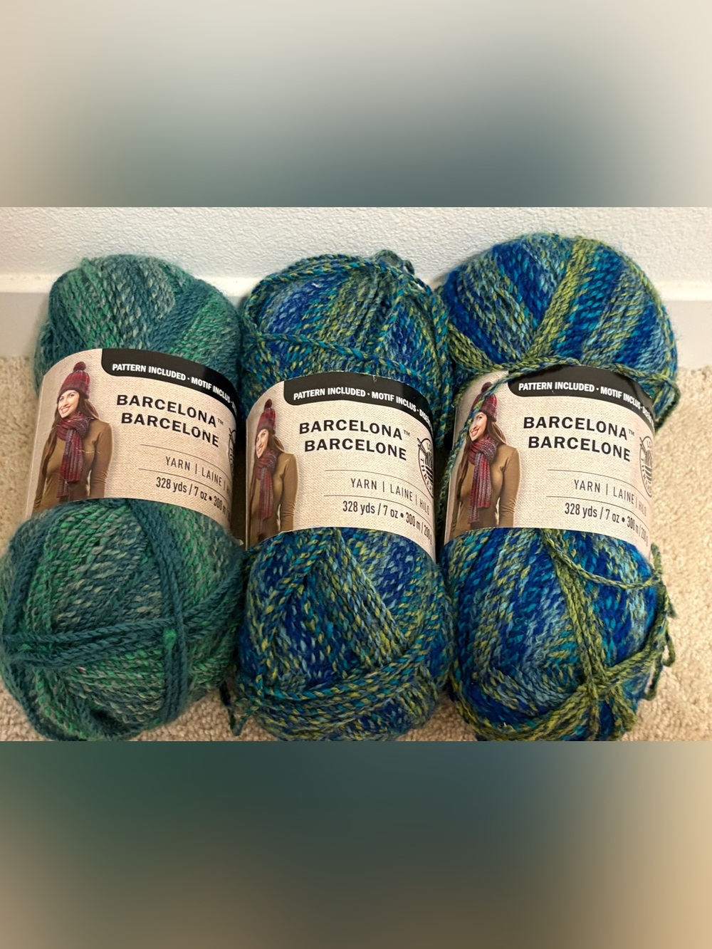 Loops & Threads Barcelona Multicolor Yarn Size 5 Set in Blue & Green